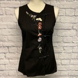 Tristan & Iseut Embroidered Floral Sleeveless Top Sz S